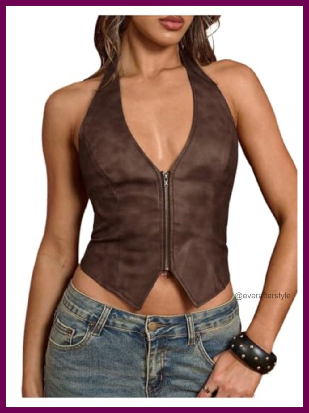 Faux Leather Lace Up Back Halter Vest Slim Fit Sleeveless Top